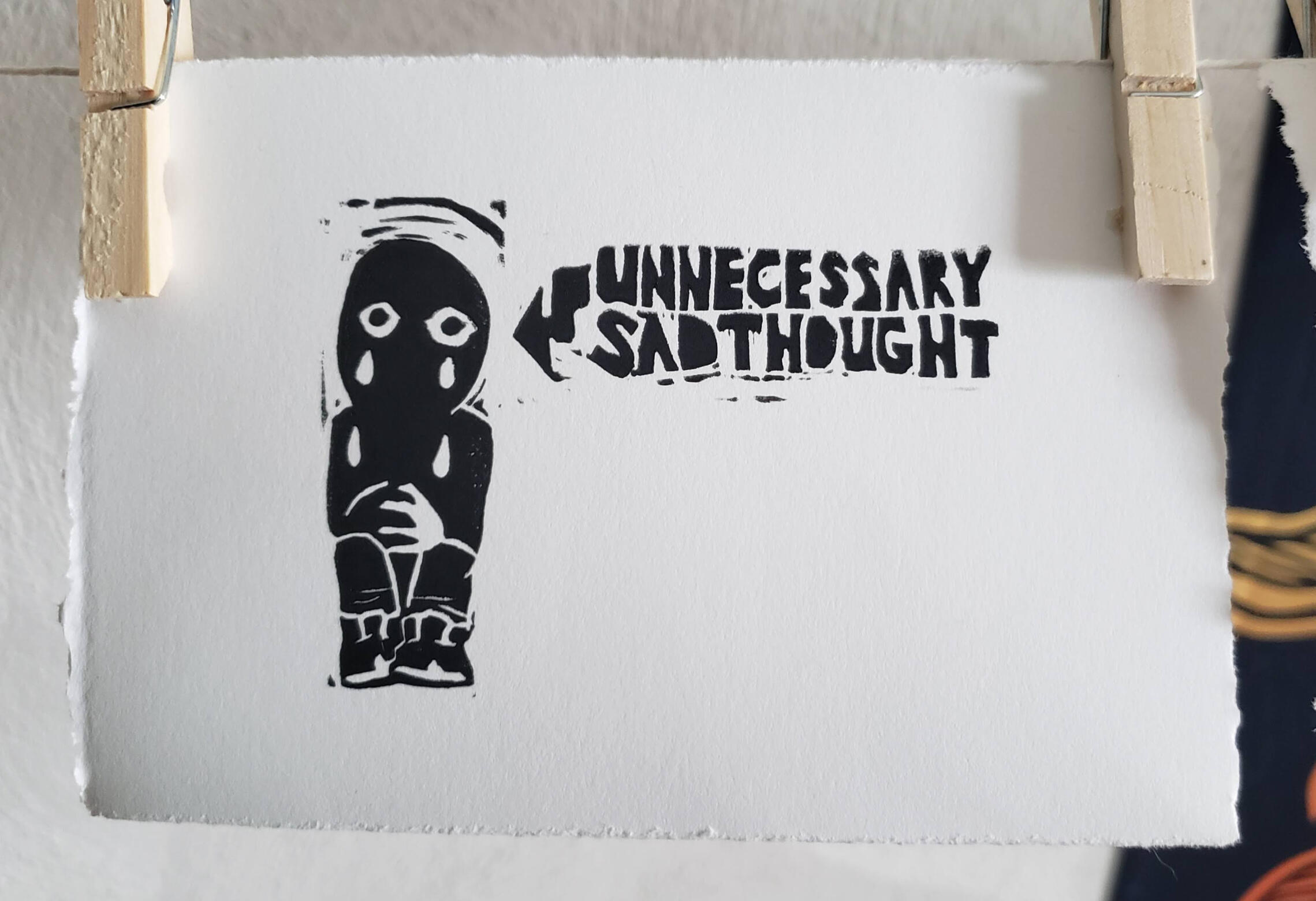 Unnecessary Sadthought, linocut, 2021