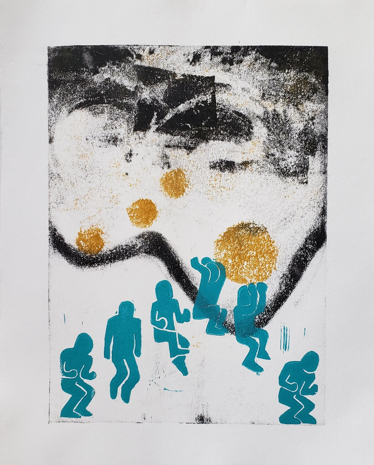 jump!, monotype and linocut on paper, 2021